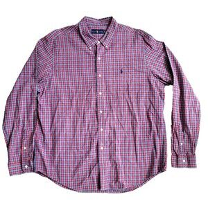 Ralph Lauren Shirt Size 2XL Red Blue Plaid Blue Pony Button Down Office Work